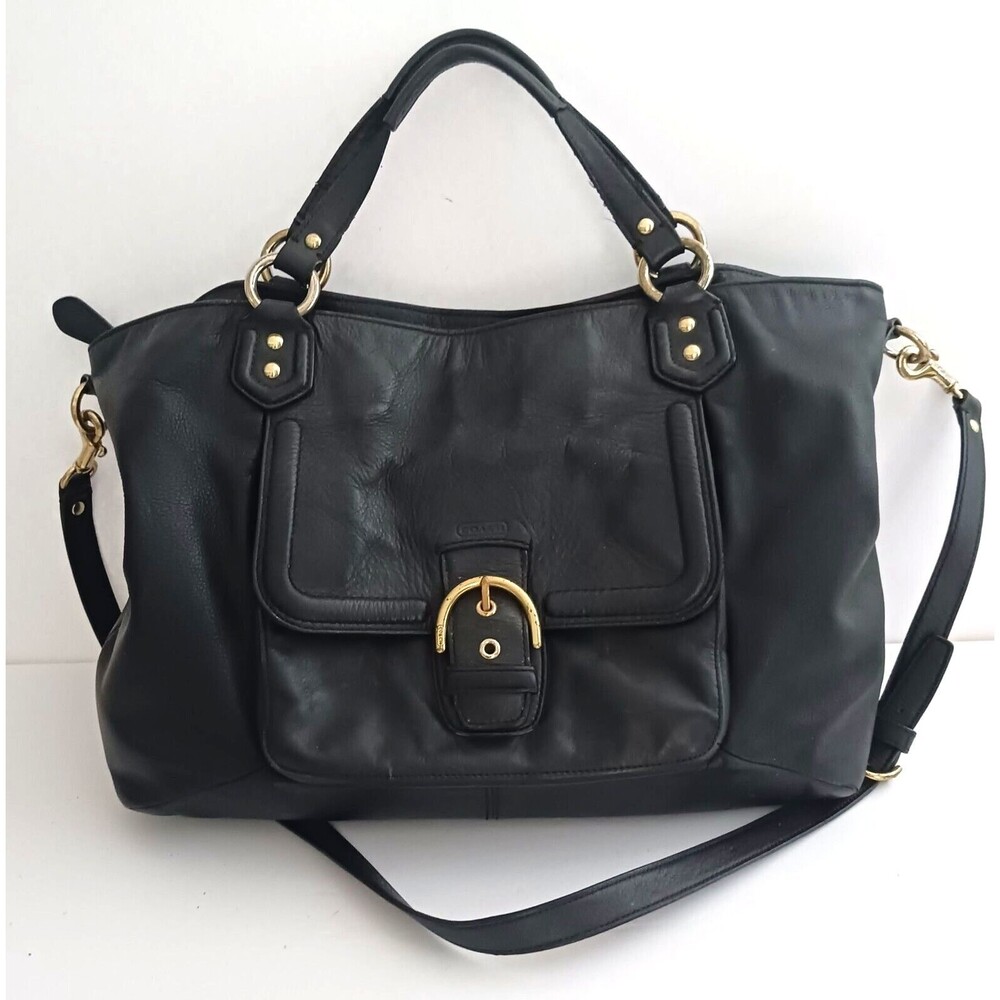Coach Black Leather Satchel with Gold Accents